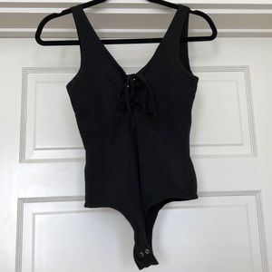 Black tie up tank bodysuit